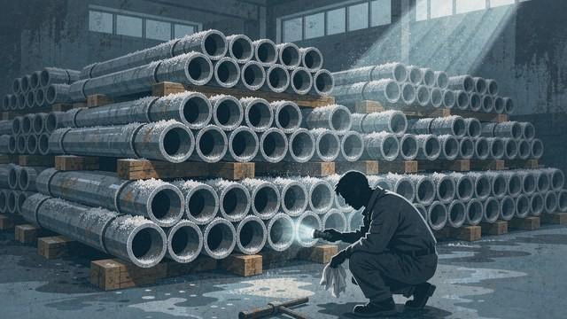 镀锌管垛位白锈与钝化处理现场