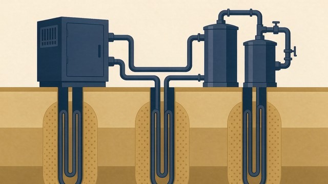 地源热泵地埋管钻孔剖面与塑料管环路示意