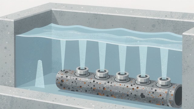 喷泉水景循环管道锈蚀与喷头出水衰减示意