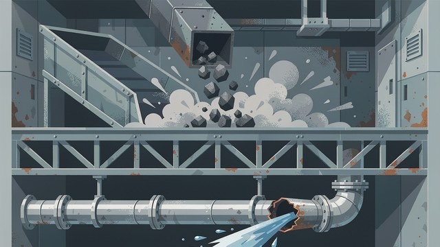 输煤栈桥落煤点下方管道冲蚀磨损示意